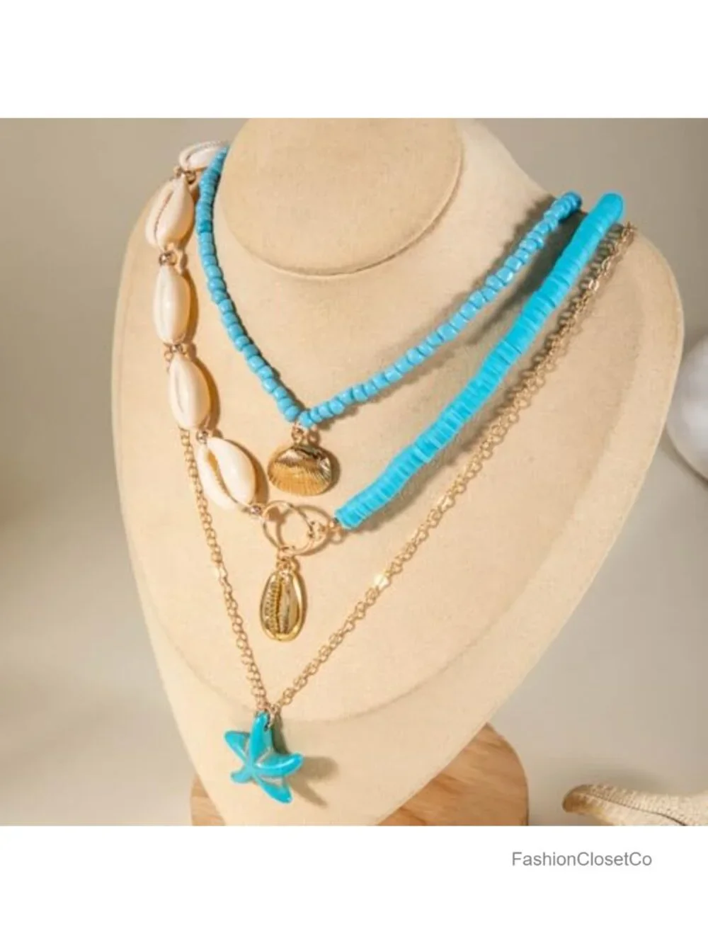 Layered Boho Seashell Starfish Pendant Necklace